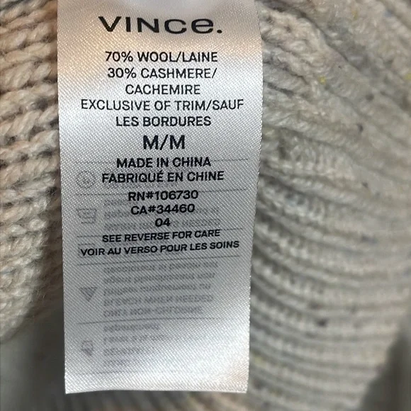 Vince Fair Isle Cropped Wool Cashmere Turtleneck Sweater In Oatmeal size Medium - Picture 5 of 12